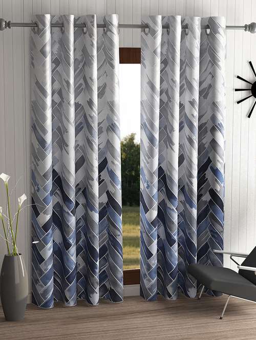 home sizzler 2 pieces geometrical panel eyelet polyester door curtains - 7 feet, grey - 19625692 -  Standard Image - 0