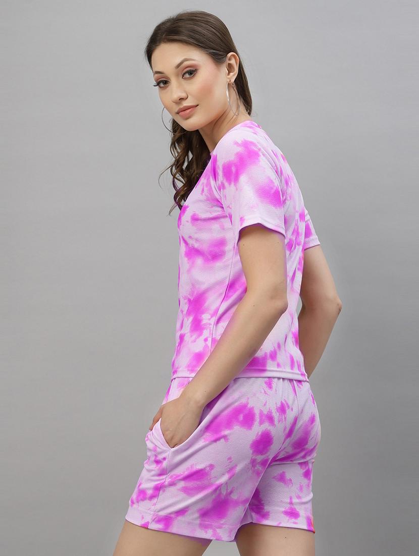 pink tie & dye shorts t-shirt nightwear set - 19625739 - Standard Image - 2