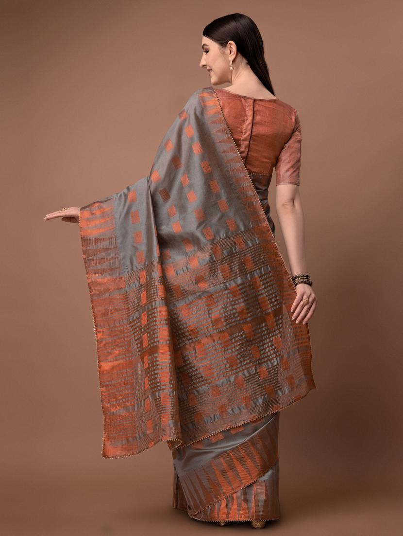 solid with borders handloom saree with blouse - 19626275 - Standard Image - 2