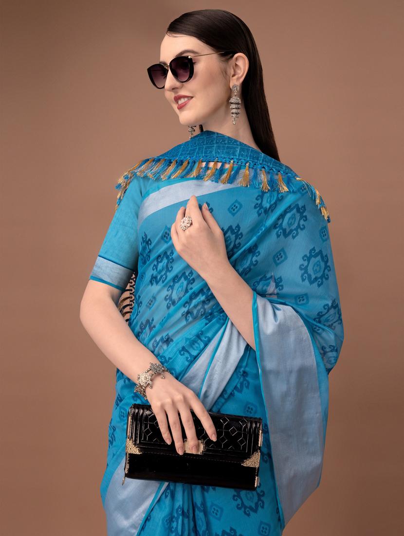 solid with borders handloom saree with blouse - 19626284 - Standard Image - 2