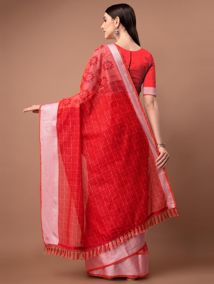 solid with borders handloom saree with blouse - 19626290 - Standard Image - 2