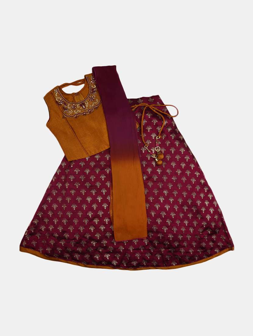 girls round neck embroidered lehenga choli 