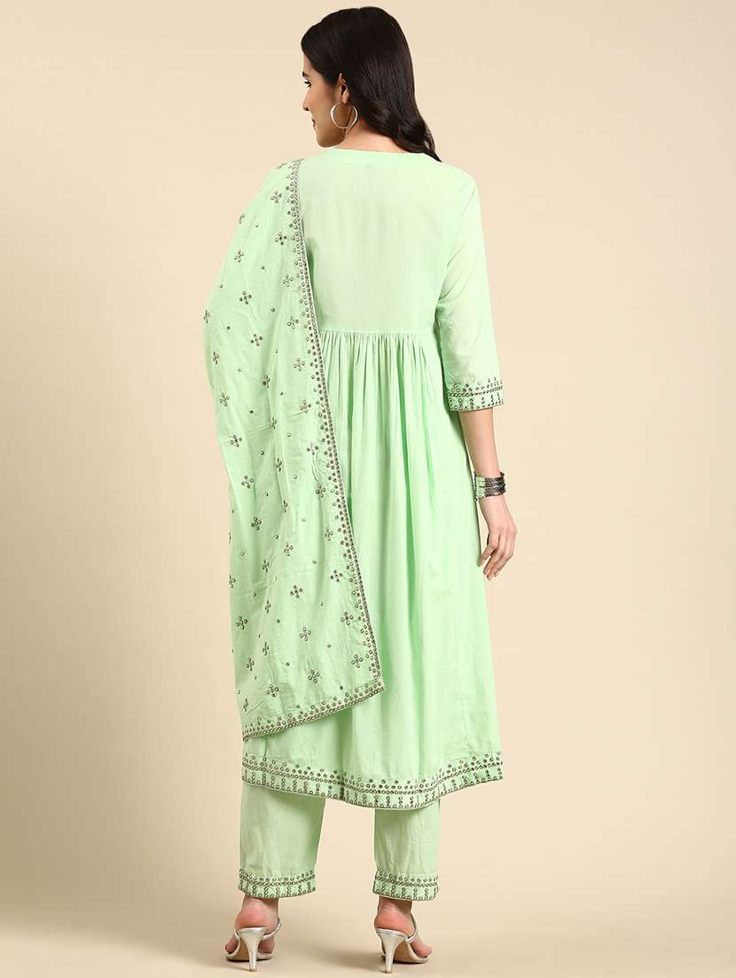 women mirror work kurta pant set with dupatta - 19631382 -  Standard Image - 2