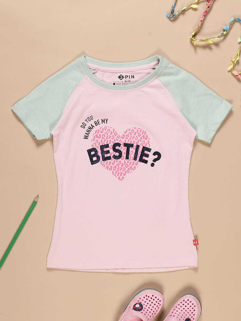 pink printed round neck t-shirt