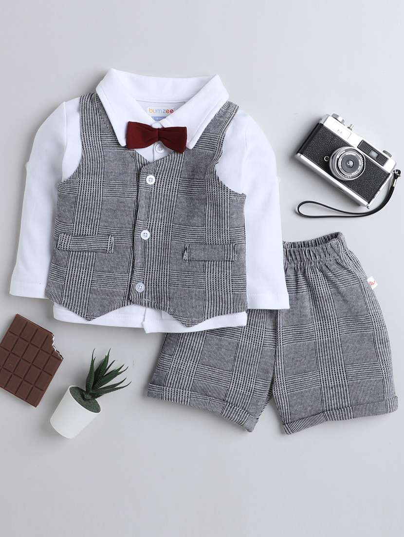 boys check print formal three piece set 