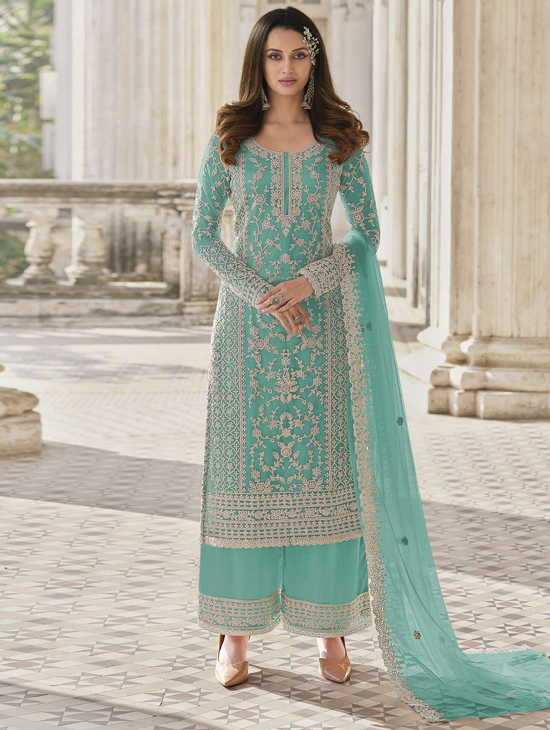 embroidered semi-stitched suit