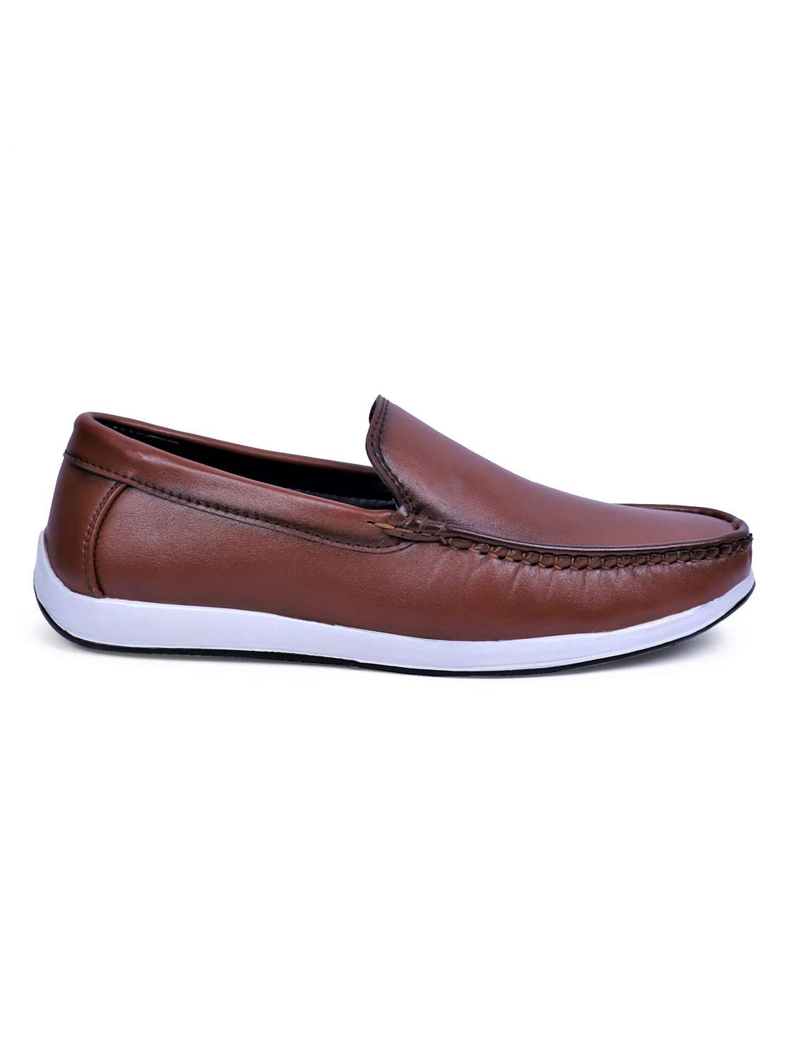 tan artificial leather slip on loafers - 19643404 - Standard Image - 2