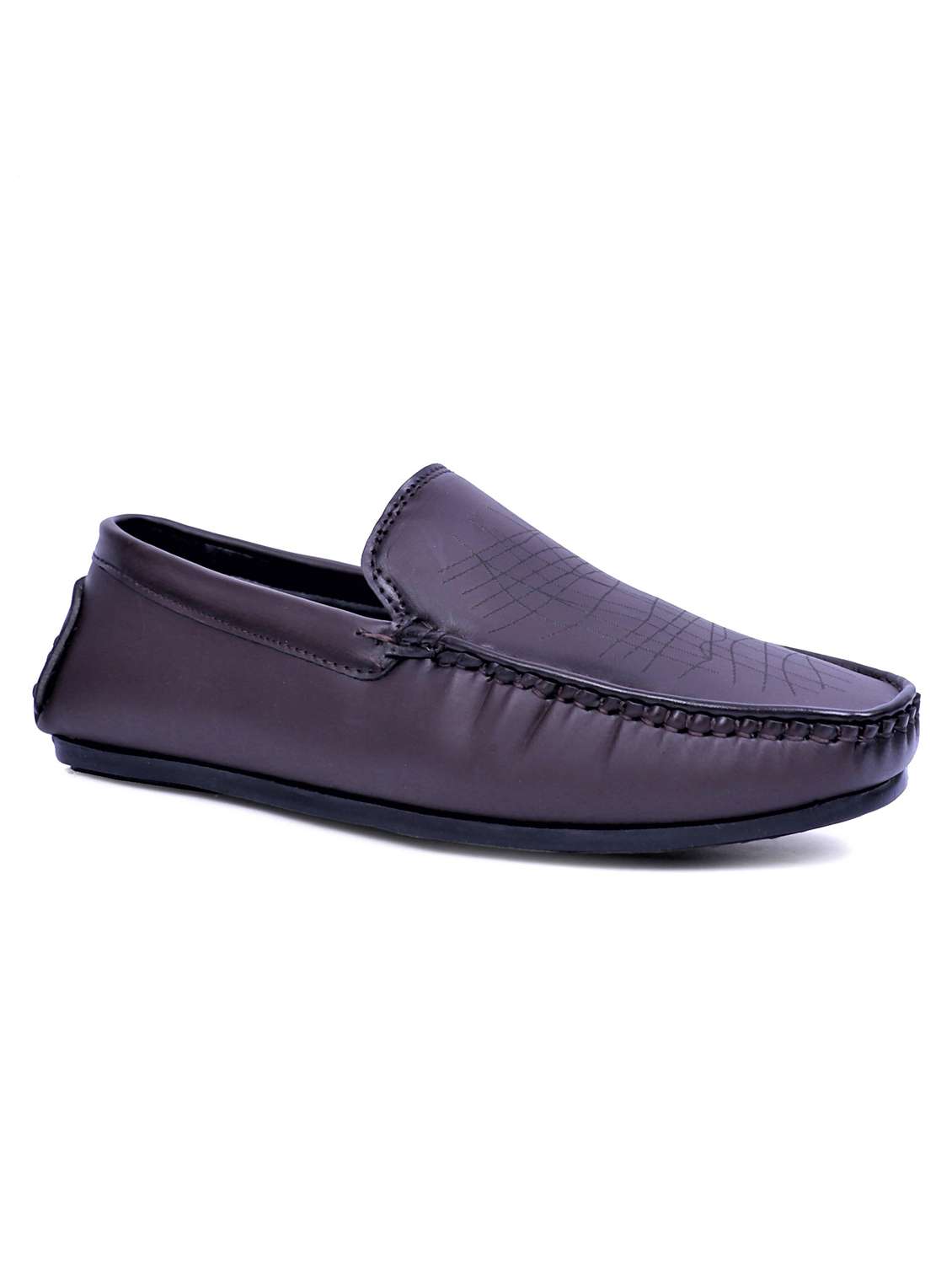 brown artificial leather slip on loafers