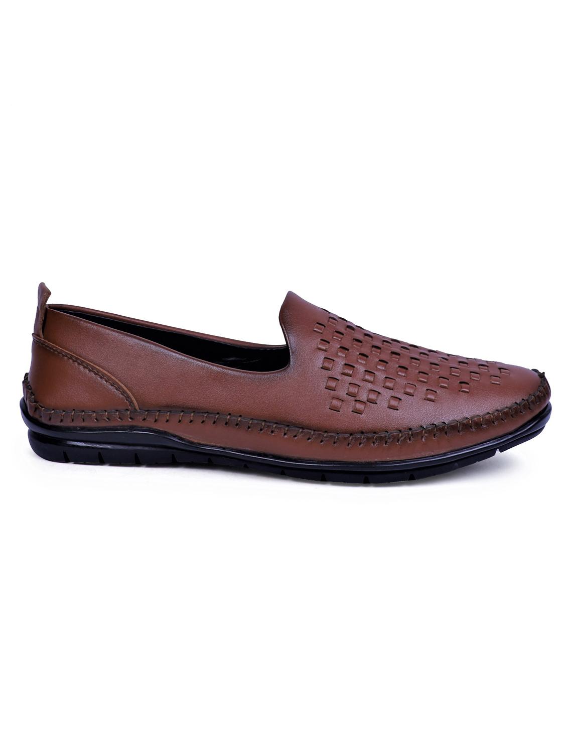 tan artificial leather slip on loafers - 19643416 - Standard Image - 2