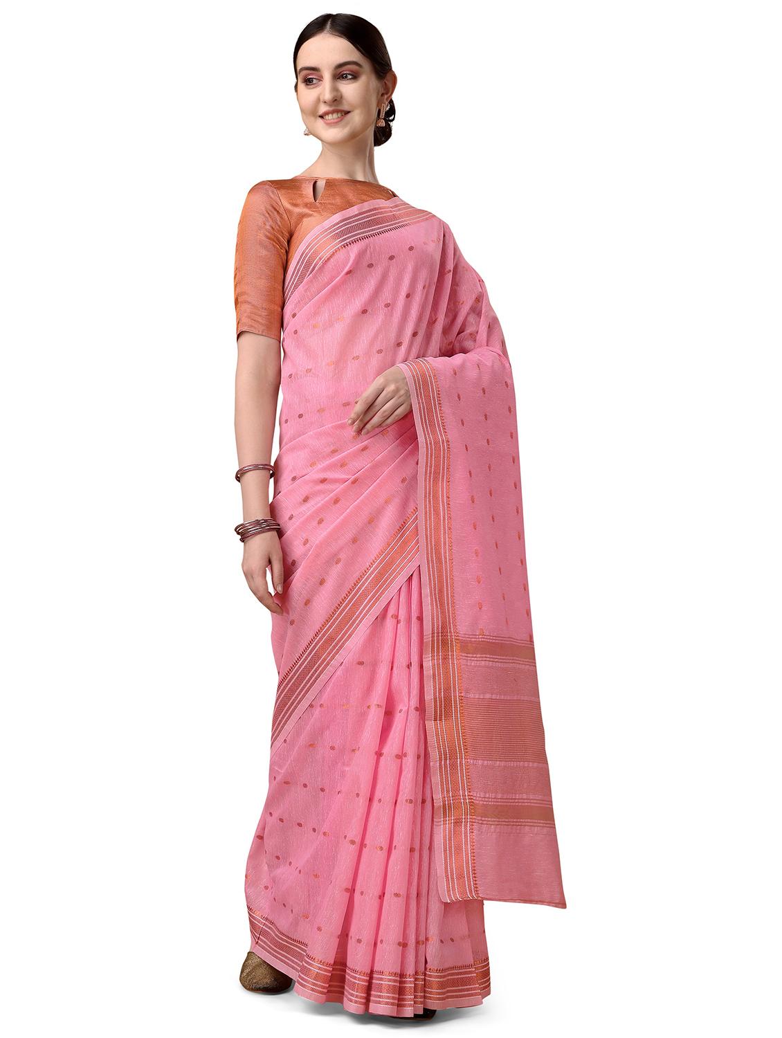 solid with borders handloom saree with blouse - 19643503 - Standard Image - 2