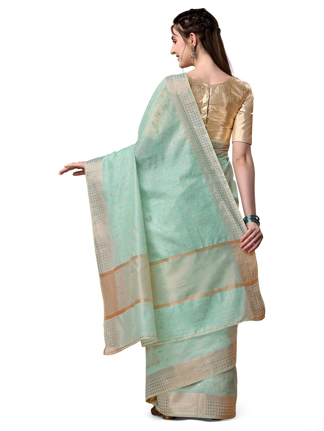 solid with borders handloom saree with blouse - 19643512 - Standard Image - 2