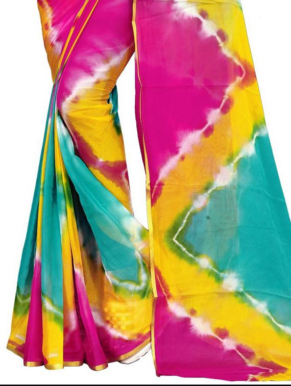 chiffon tie & dye saree with blouse - 19645337 - Standard Image - 2
