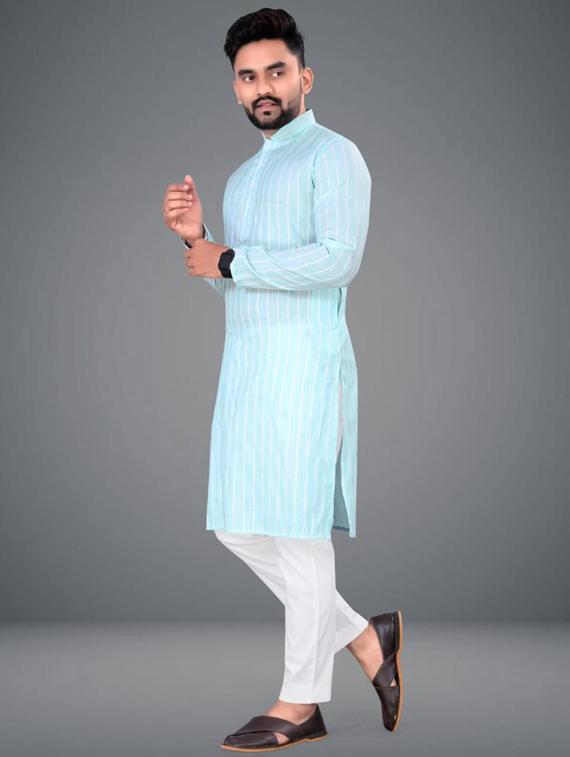 light blue striped long kurta - 19646573 - Standard Image - 2