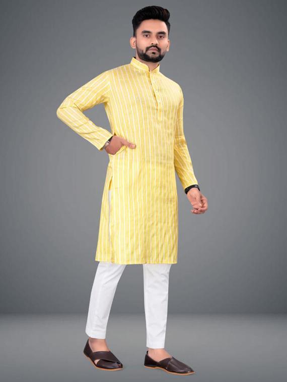 yellow striped long kurta - 19646574 - Standard Image - 2