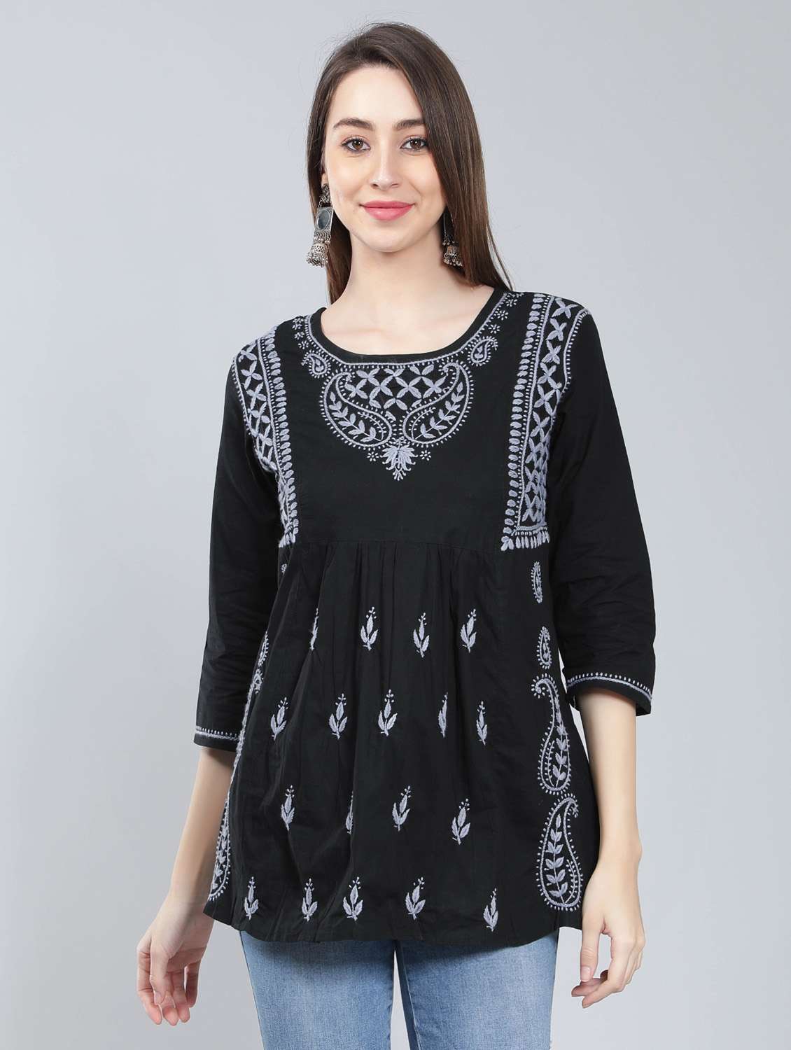 round neck chikankari cotton short kurti