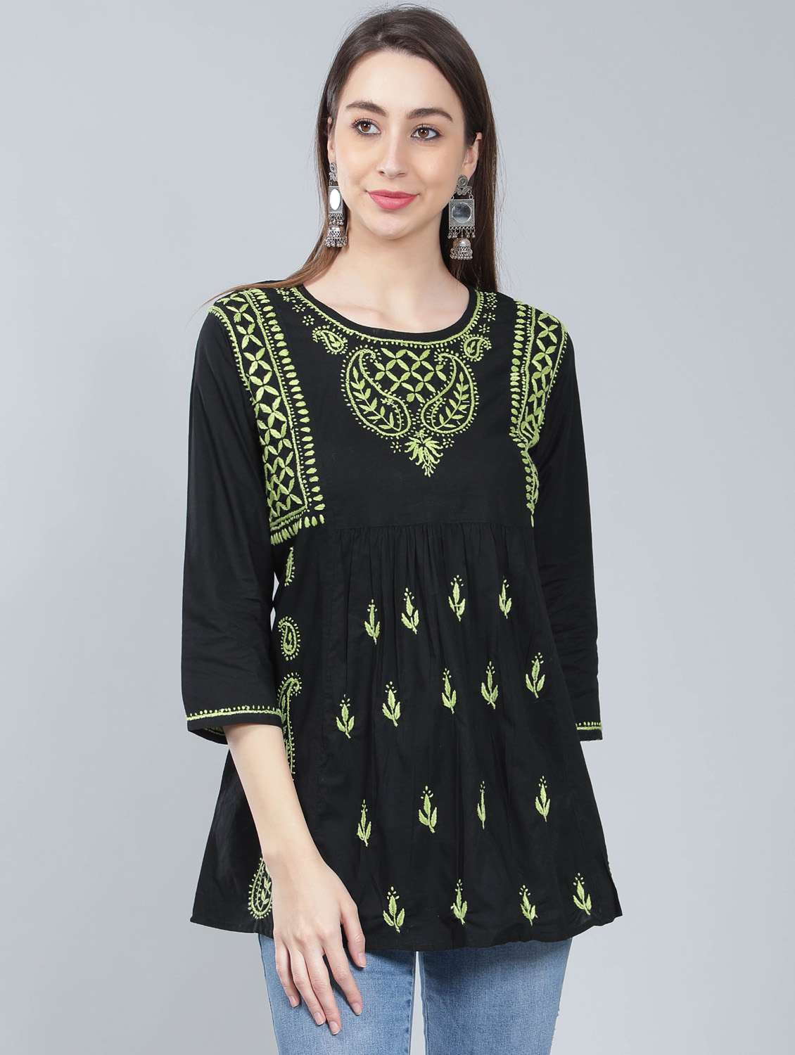 round neck chikankari cotton short kurti