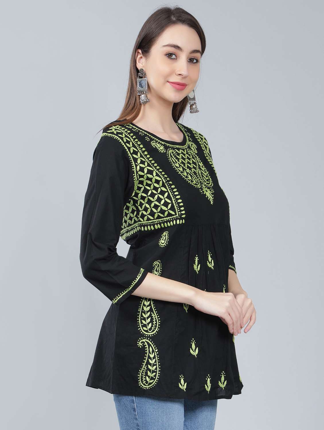 round neck chikankari cotton short kurti - 19647167 -  Standard Image - 2