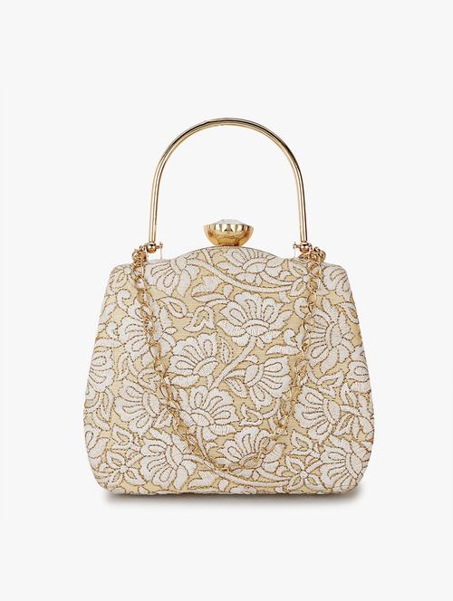 gold faux silk box clutch - 19647672 - Standard Image - 0