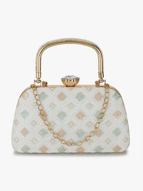 white faux silk box clutch - 19647674 - Standard Image - 0