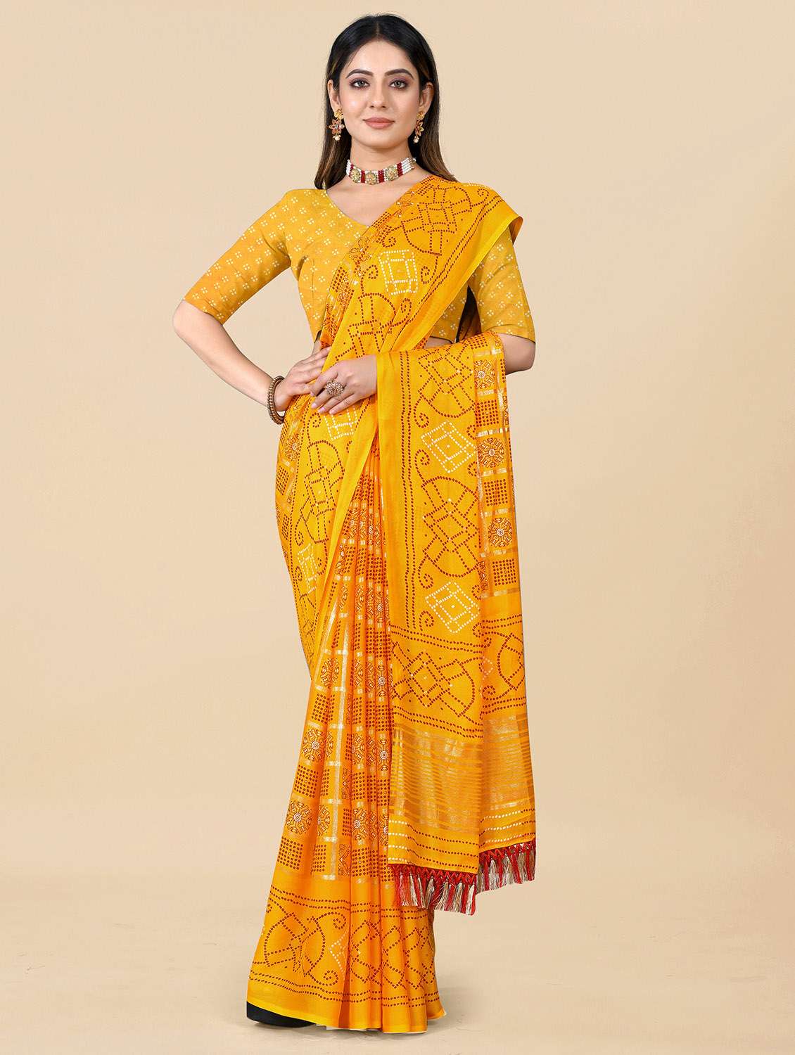 women's self design yellow colored saree with blouse