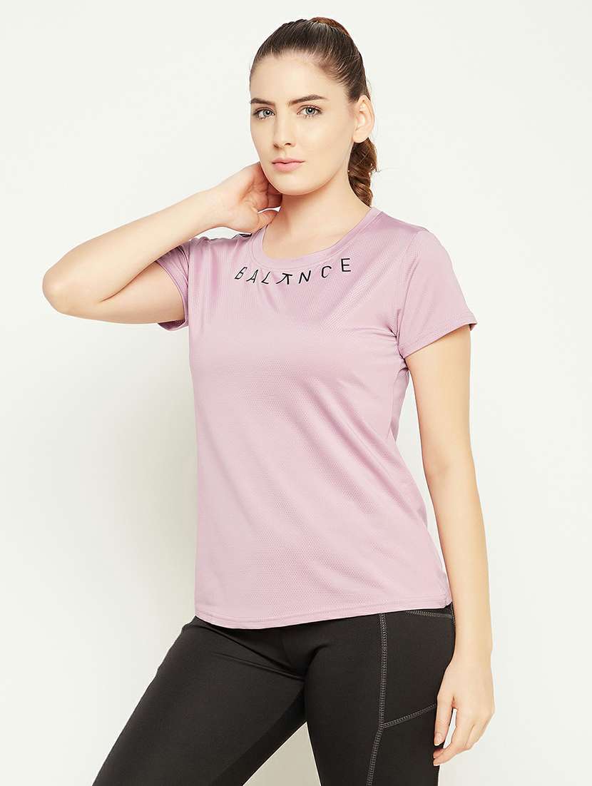 women's chest print round neck t-shirt - 19648883 - Standard Image - 2