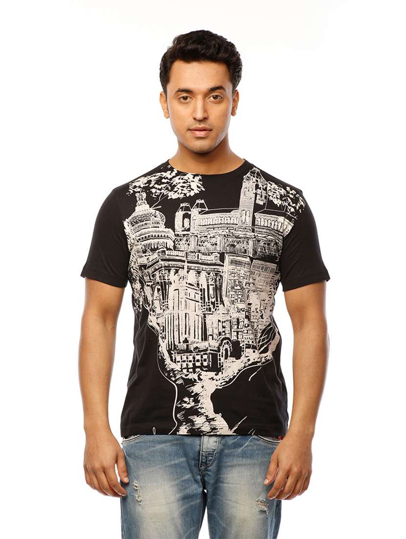 men round neck front print t-shirt
