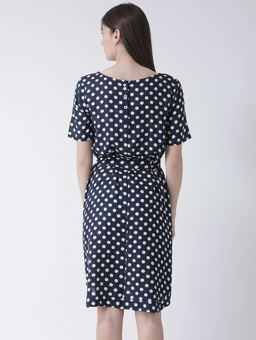 women boat neck printed fit & flare dress with belt - 19650343 - Standard Image - 2