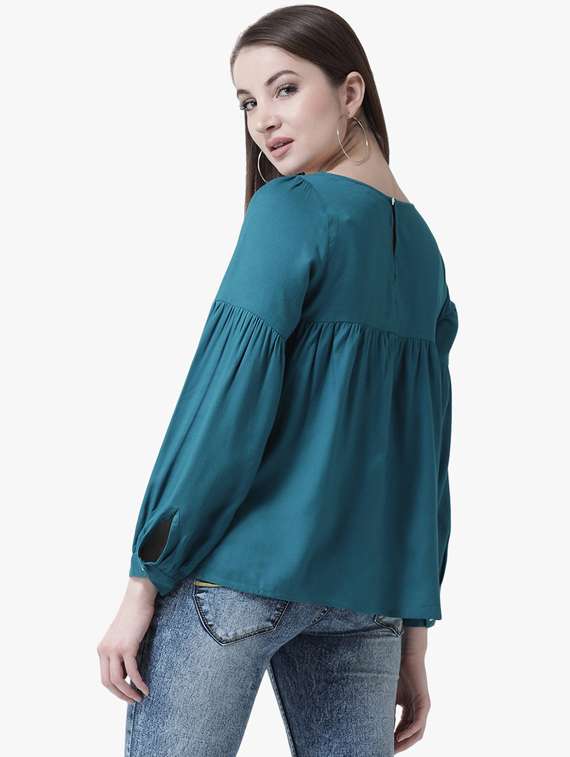 teal self design v neck top - 19650699 - Standard Image - 2