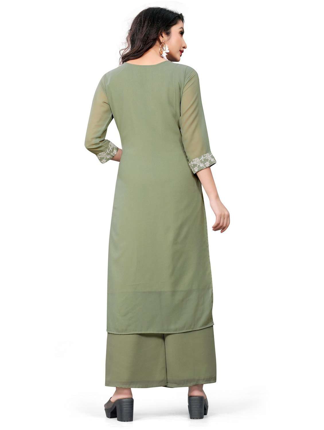 women round neck kurta palazzo set - 19656182 - Standard Image - 2