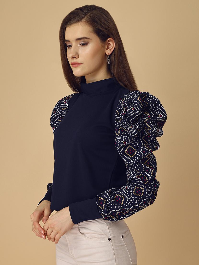 bouffant sleeve bandhani print regular top - 19656343 - Standard Image - 2