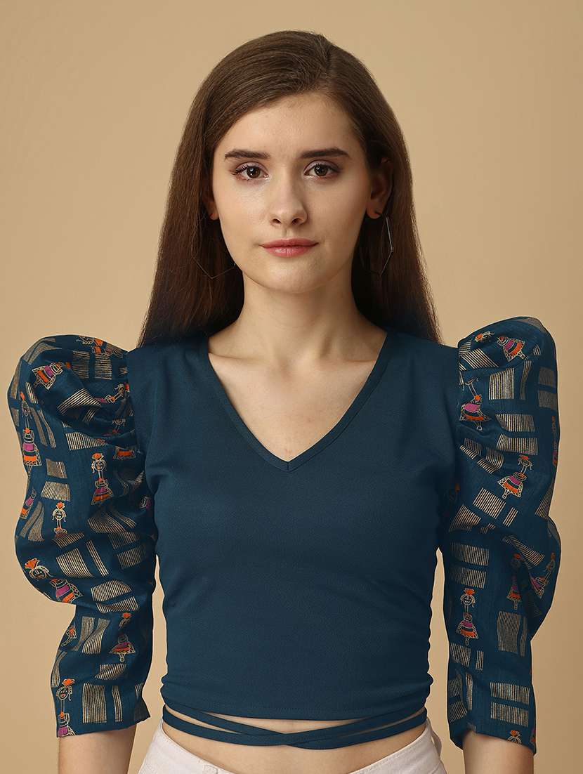 v neck printed crop top - 19656491 - Standard Image - 2