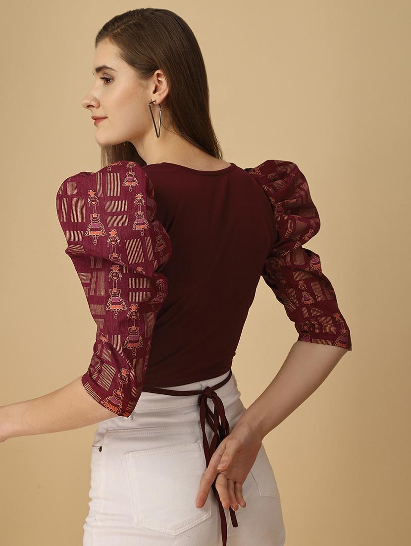 v neck printed crop top - 19656492 - Standard Image - 2