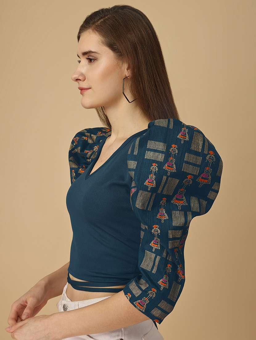 v neck printed crop top - 19656497 - Standard Image - 2