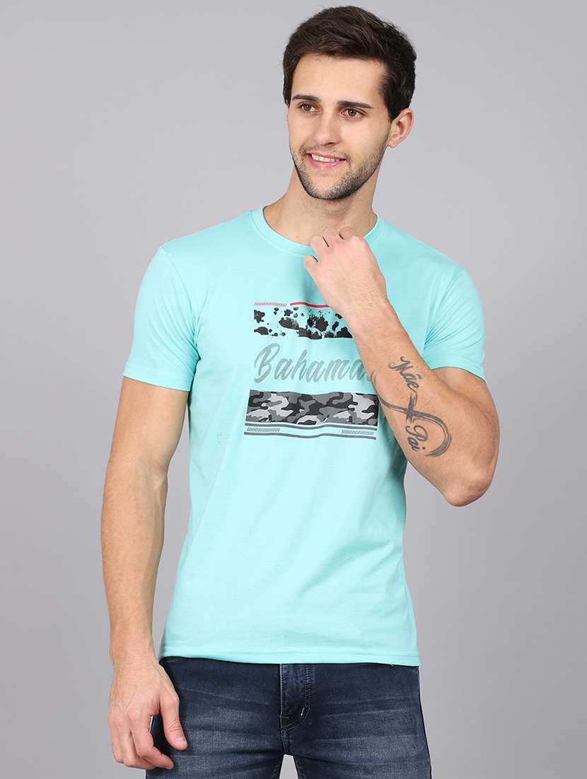 men round neck chest print t-shirt