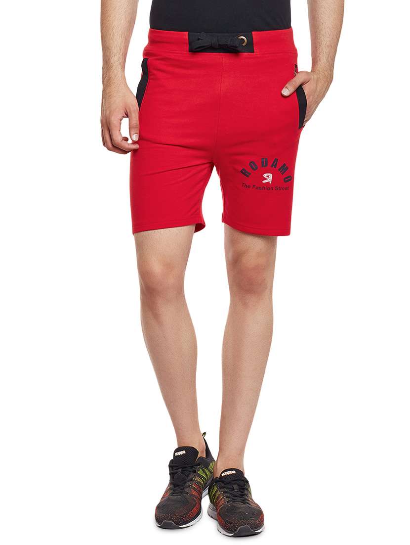 red solid casual short