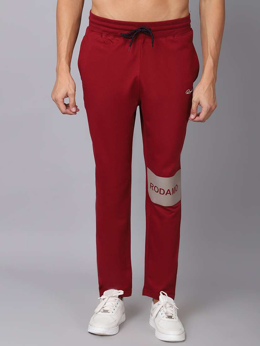 red solid track pant