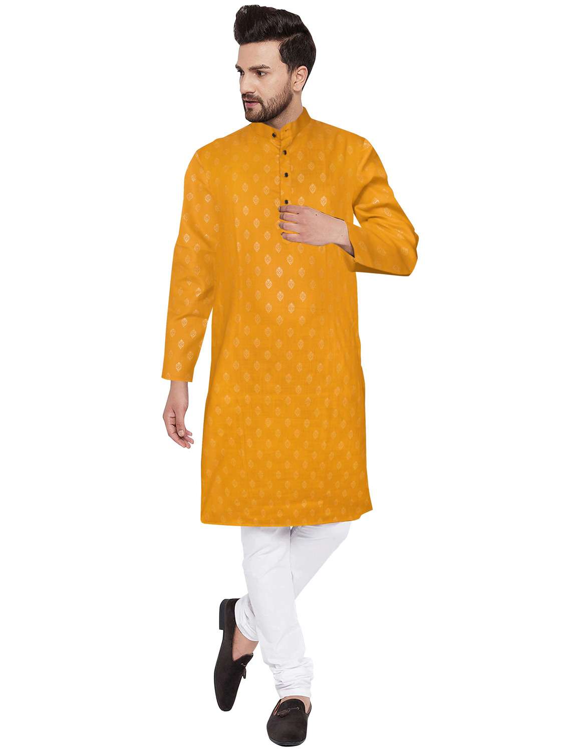 men printed mandarin neck long kurta