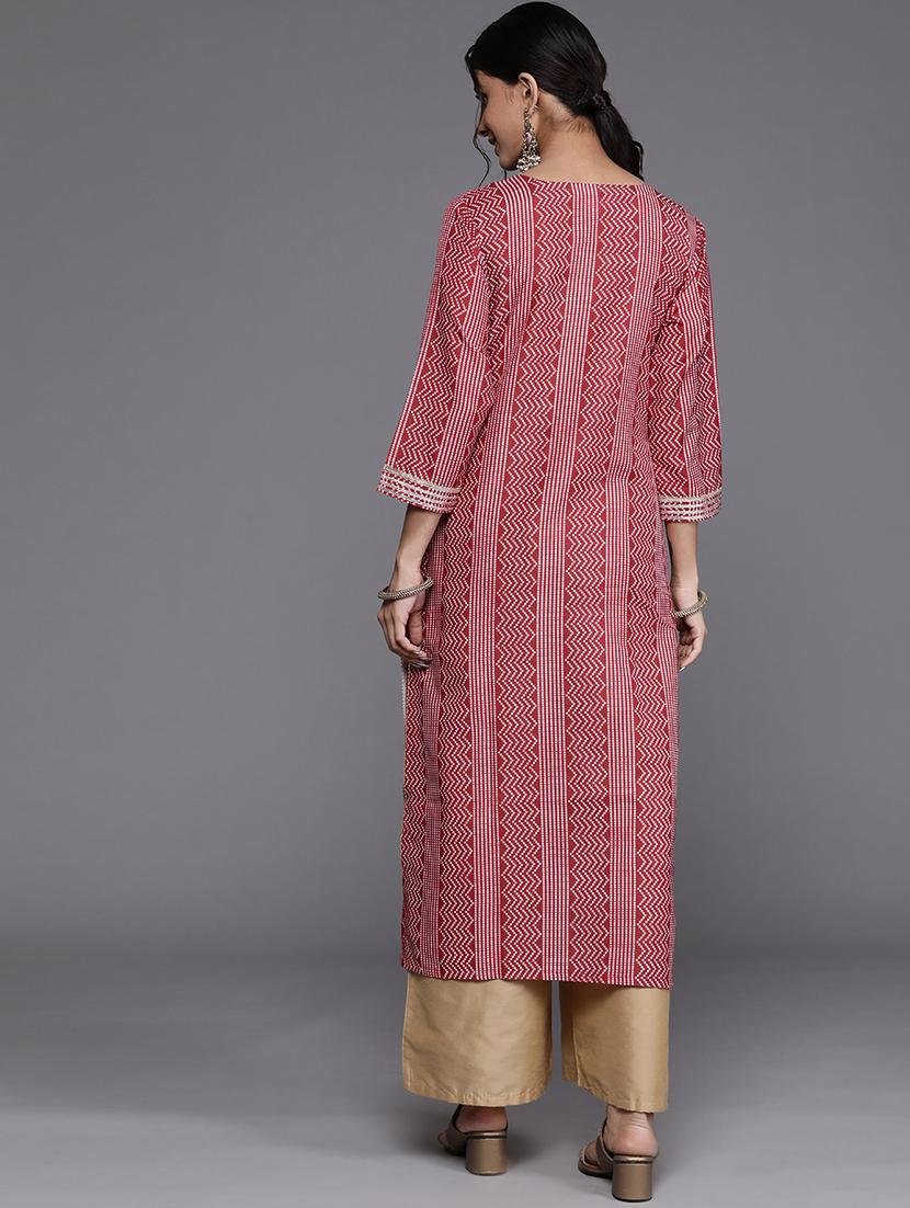 maroon printed straight kurta - 19657650 - Standard Image - 2