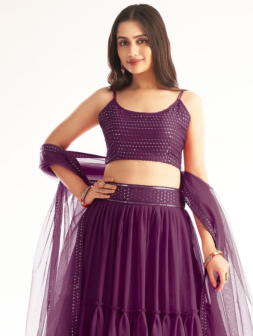 purple sequins flared lehenga - 19660602 - Standard Image - 2