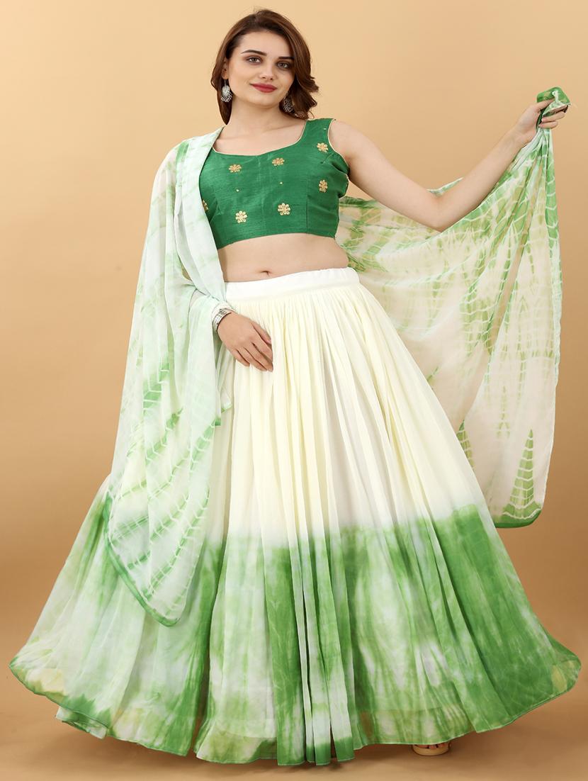 green shibori flared lehenga - 19660607 - Standard Image - 2