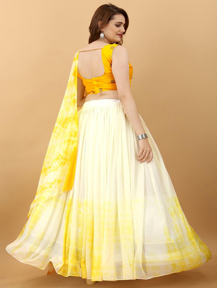 yellow shibori a-line lehenga - 19660610 - Standard Image - 2