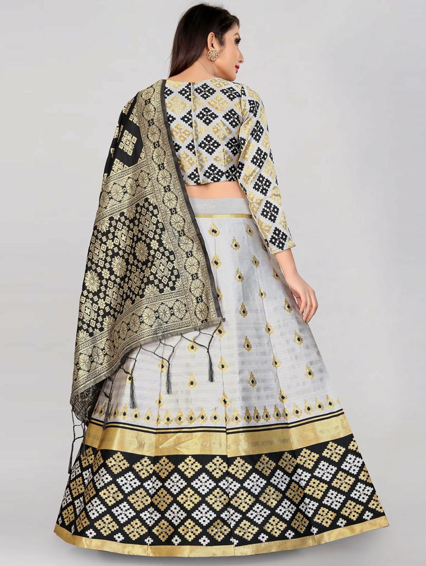 pearl grey cotton blend flared lehenga - 19661455 - Standard Image - 2
