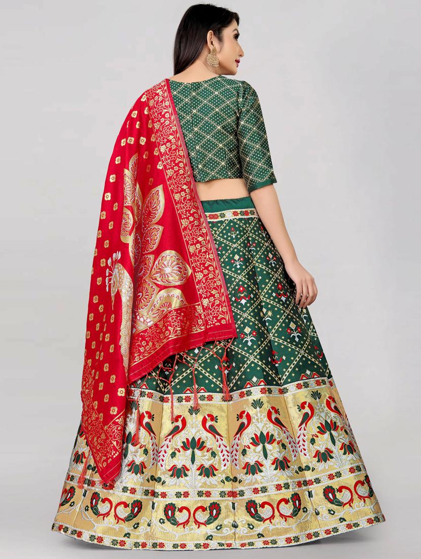 bottle green cotton blend flared lehenga - 19661460 - Standard Image - 2