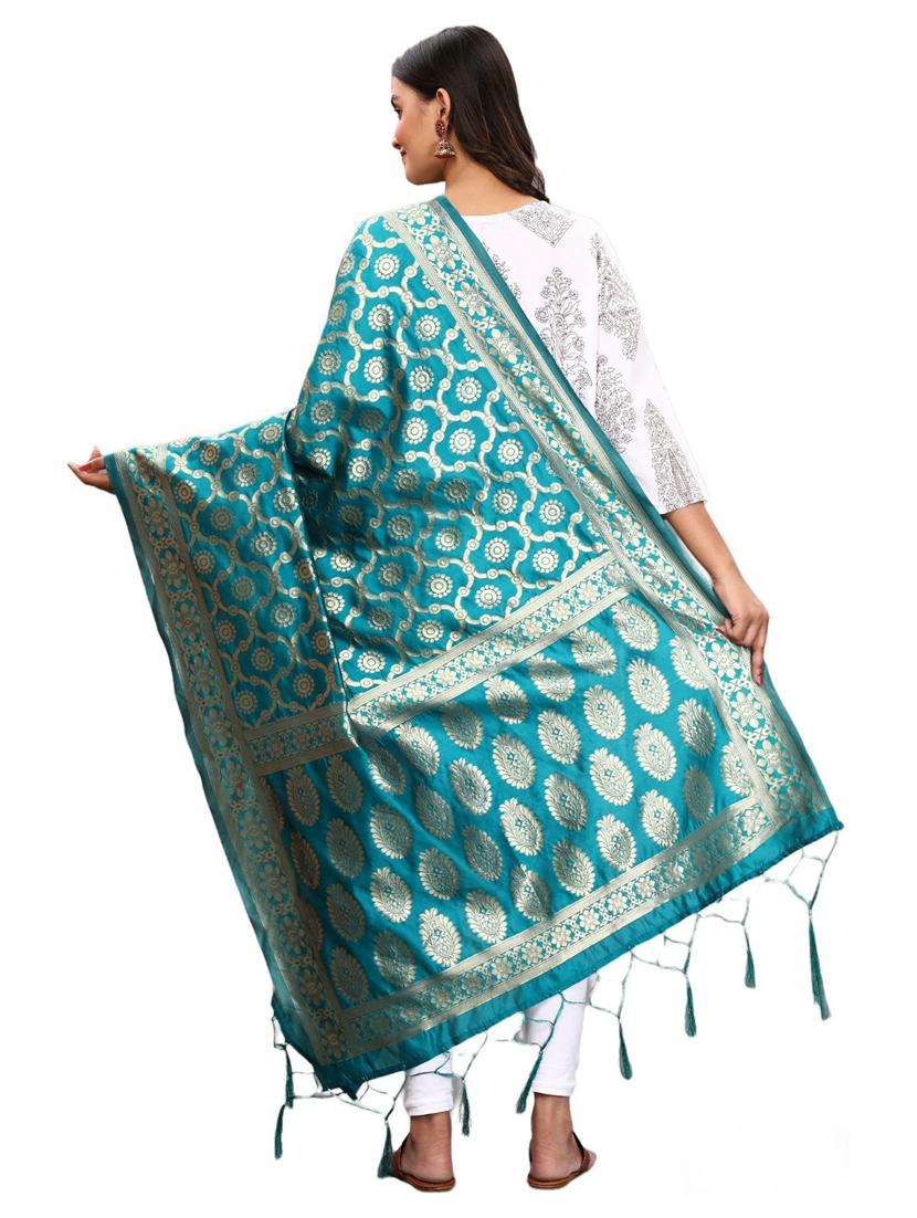 turquoise jaquard dupatta - 19661812 - Standard Image - 2