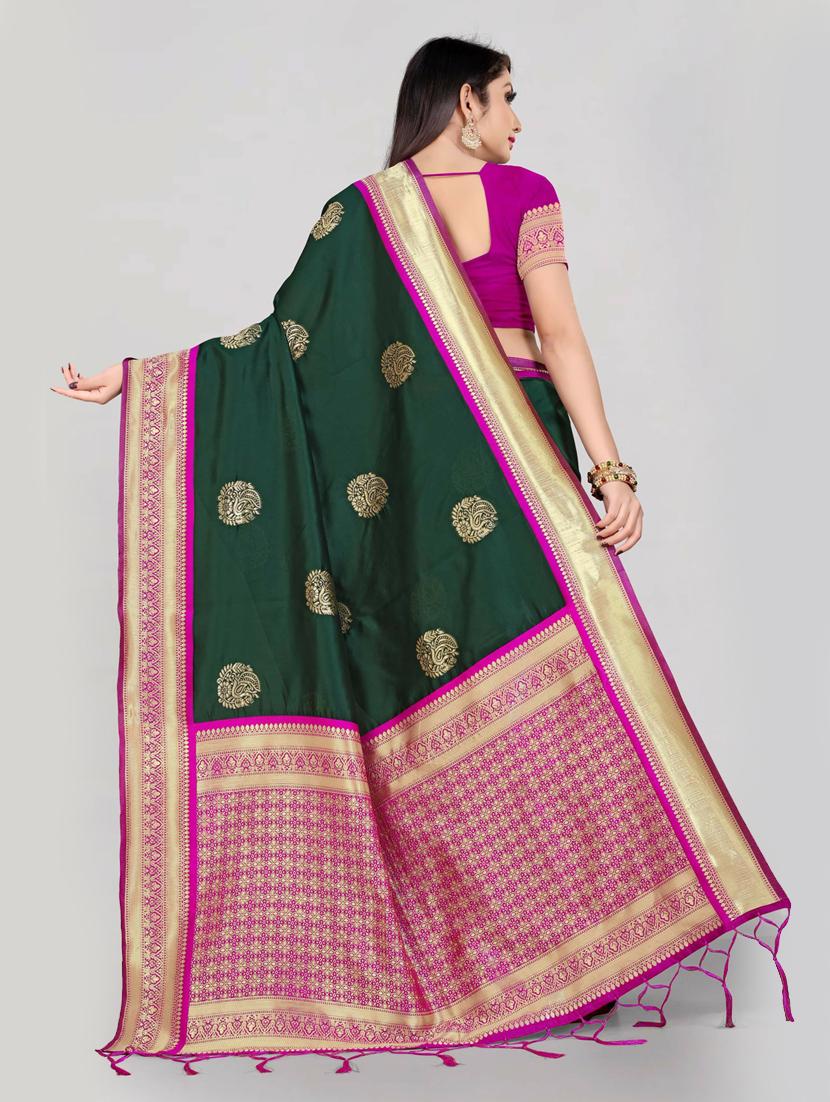 block print woven contrast border saree with blouse - 19661848 - Standard Image - 2