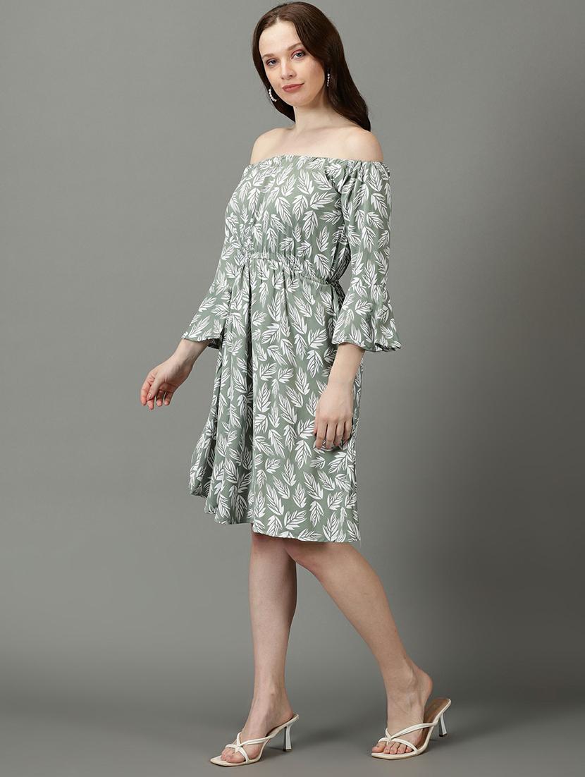 women's fit & flare leaf print dress - 19662530 - Standard Image - 2