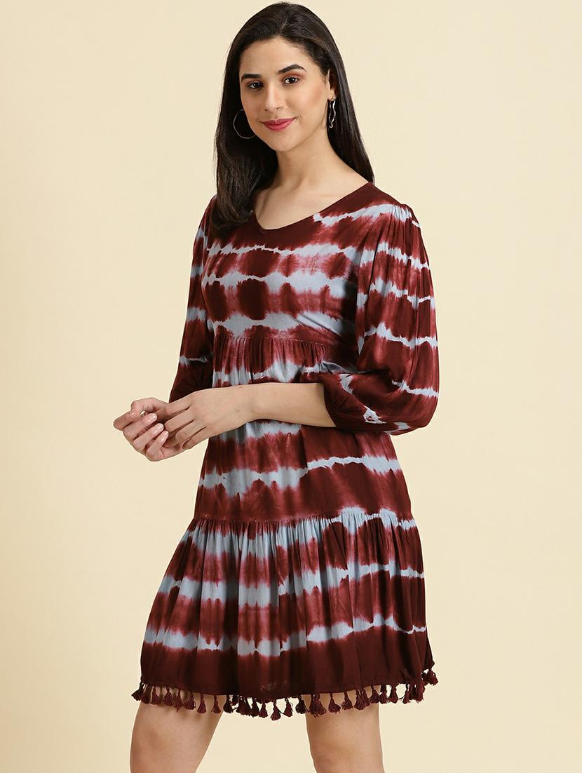 v neck tie & dye tiered dress - 19662550 - Standard Image - 2