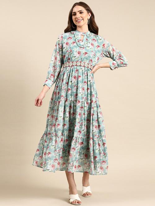 keyhole neck printed tiered dress - 19662571 -  Standard Image - 0