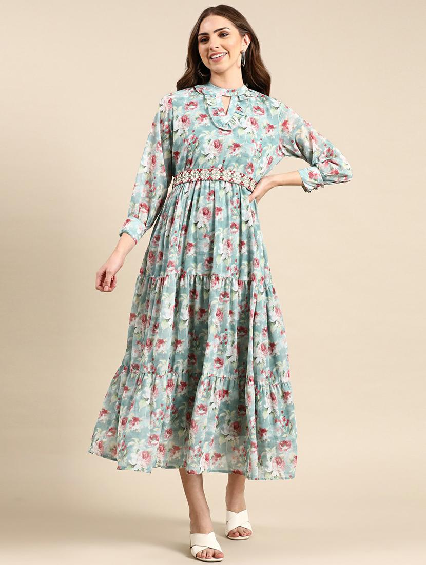 keyhole neck printed tiered dress - 19662571 -  Zoom Image - 0