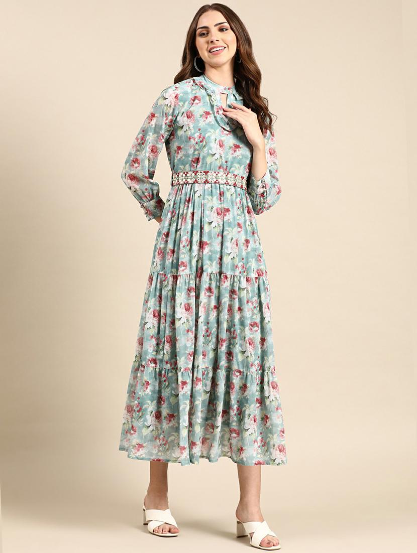 keyhole neck printed tiered dress - 19662571 - Standard Image - 2